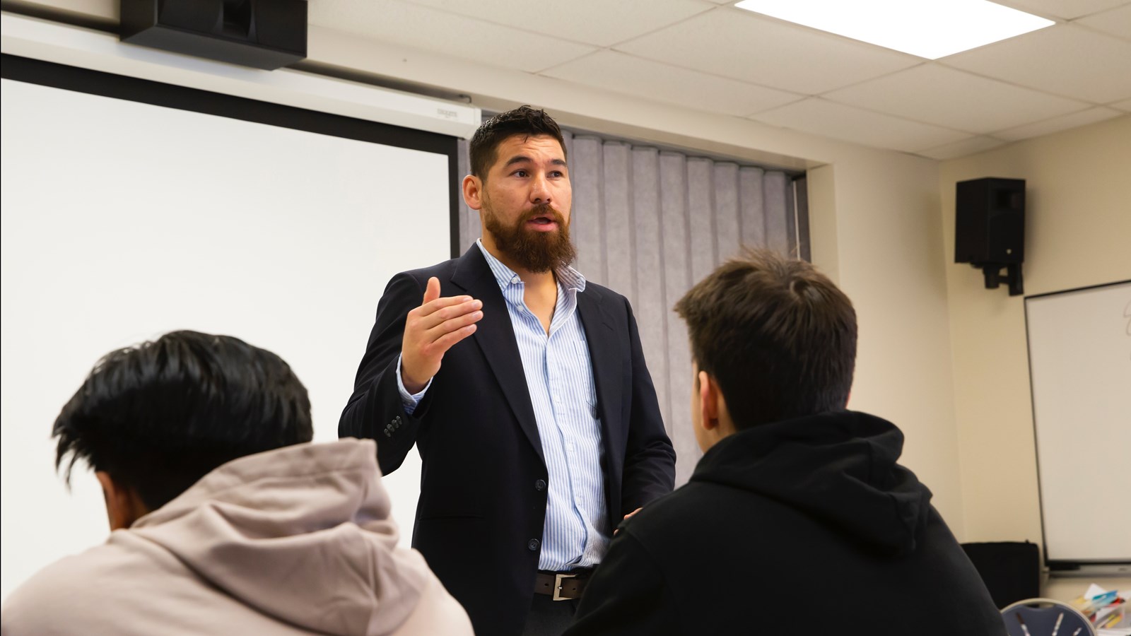 Jonny Meikle told students about his path to recovery; that path included connecting with Indigenous culture.